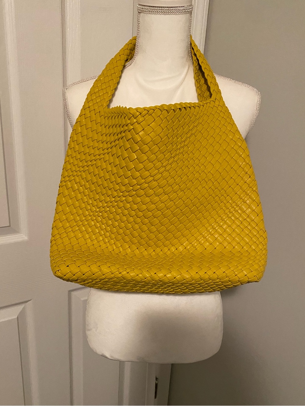 Woven Shoulder Tote Bag in Mustard Yellow Gently Used Condition